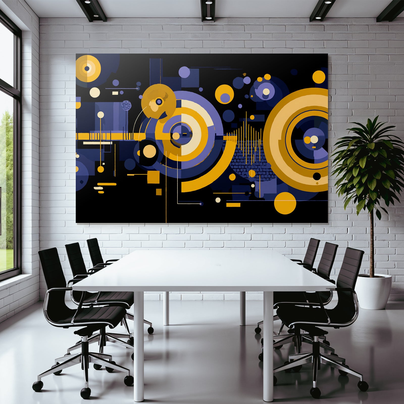 Digitale Geometrische Kunst In Gelb Lila Schwarz Mit Bewegtem Rhythmus