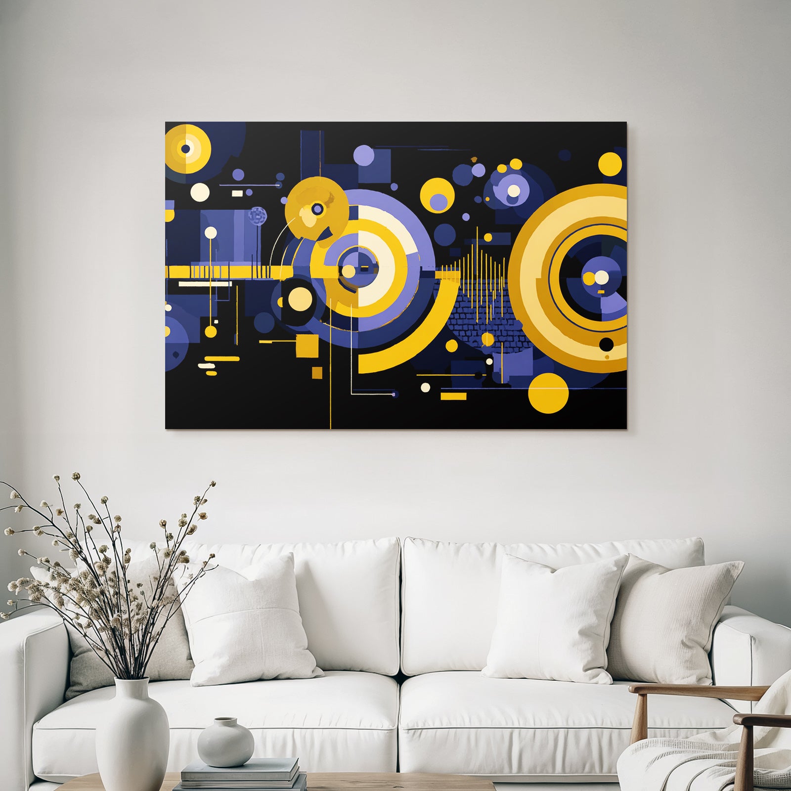 Digitale Geometrische Kunst In Gelb Lila Schwarz Mit Bewegtem Rhythmus