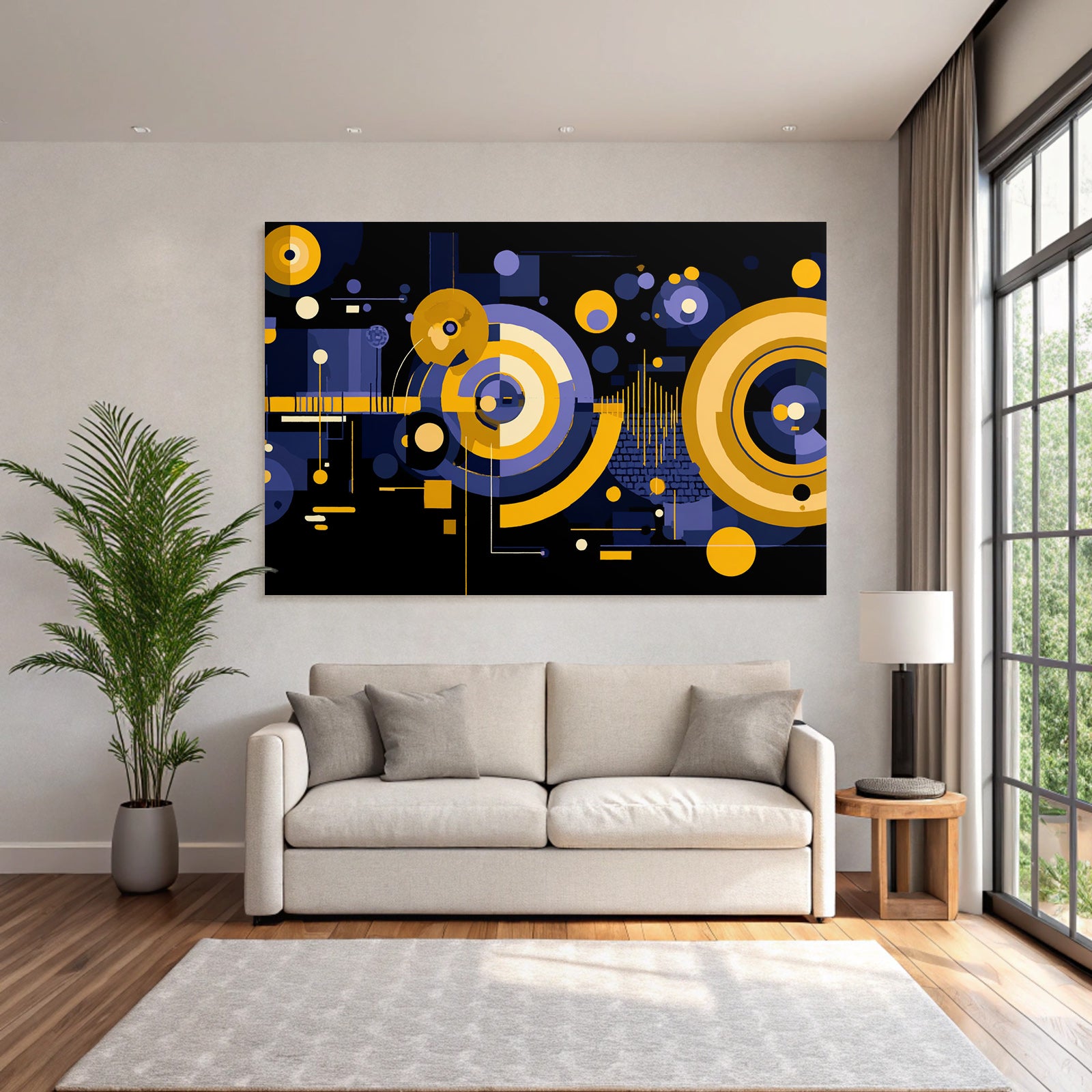 Digitale Geometrische Kunst In Gelb Lila Schwarz Mit Bewegtem Rhythmus