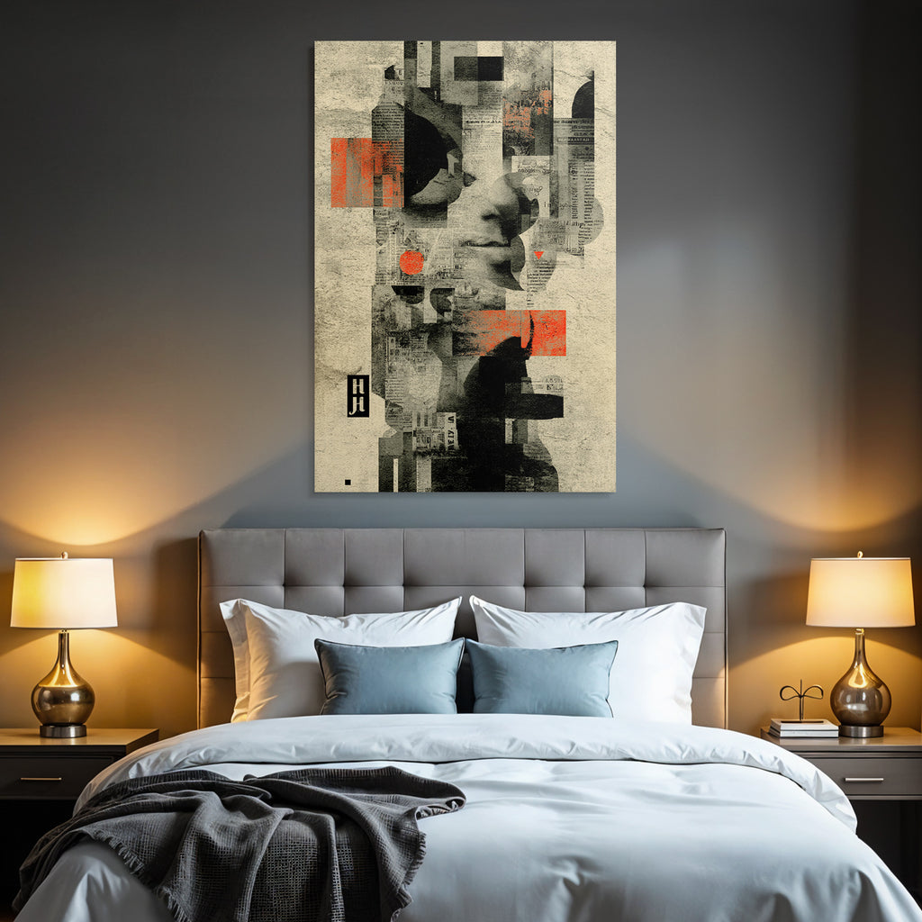 Abstraktes Digitales Kunstcollage Mit Farbblocken Mustern Texten Und Gesichtern