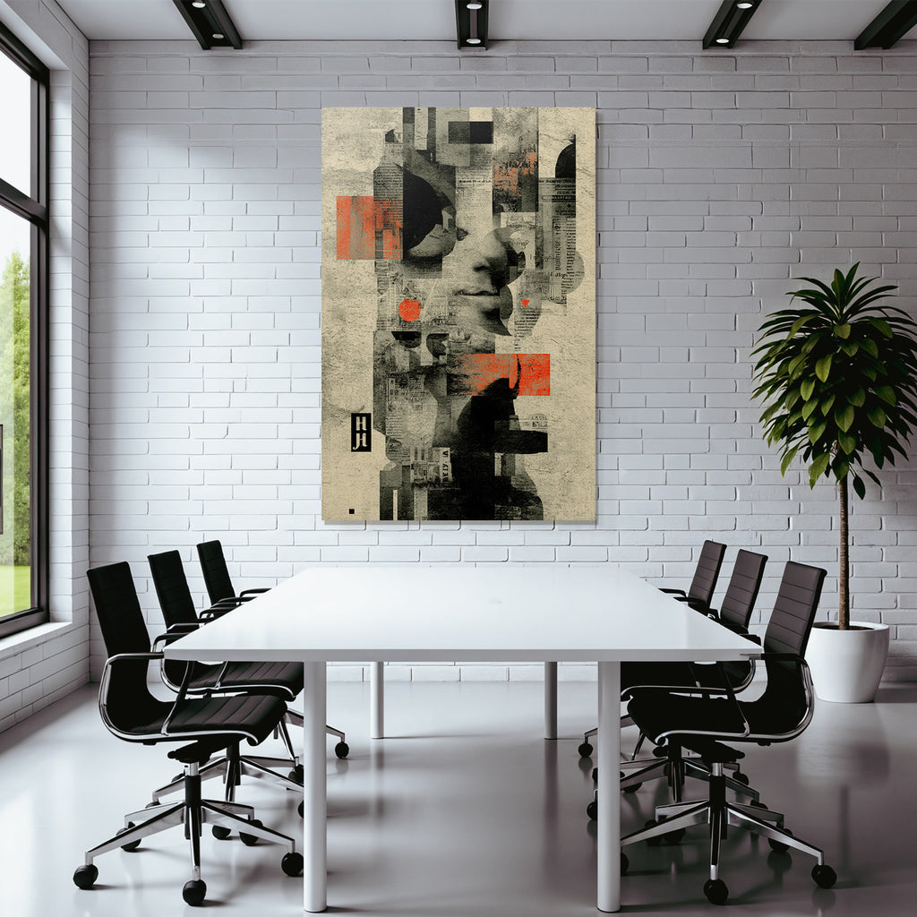 Abstraktes Digitales Kunstcollage Mit Farbblocken Mustern Texten Und Gesichtern