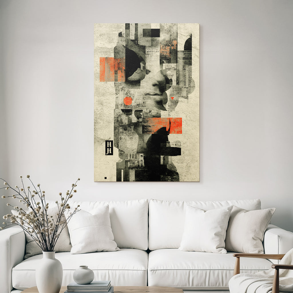 Abstraktes Digitales Kunstcollage Mit Farbblocken Mustern Texten Und Gesichtern