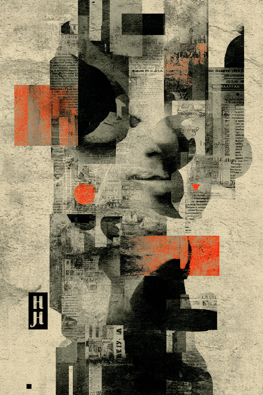 Abstraktes Digitales Kunstcollage Mit Farbblocken Mustern Texten Und Gesichtern | Dadaismus | Stilrichtungen