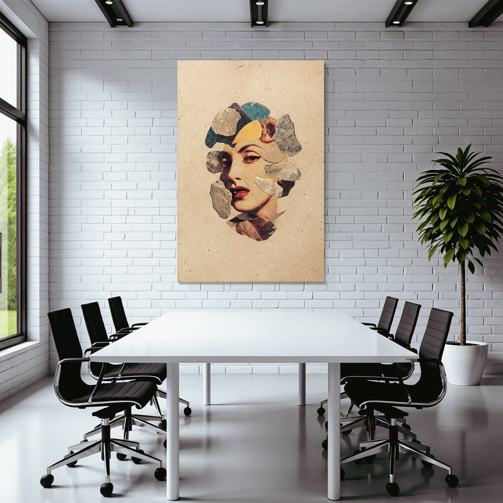 Collagekunst Damenkopf Und Texturierte Steinformen Aufgealterter Hintergrund