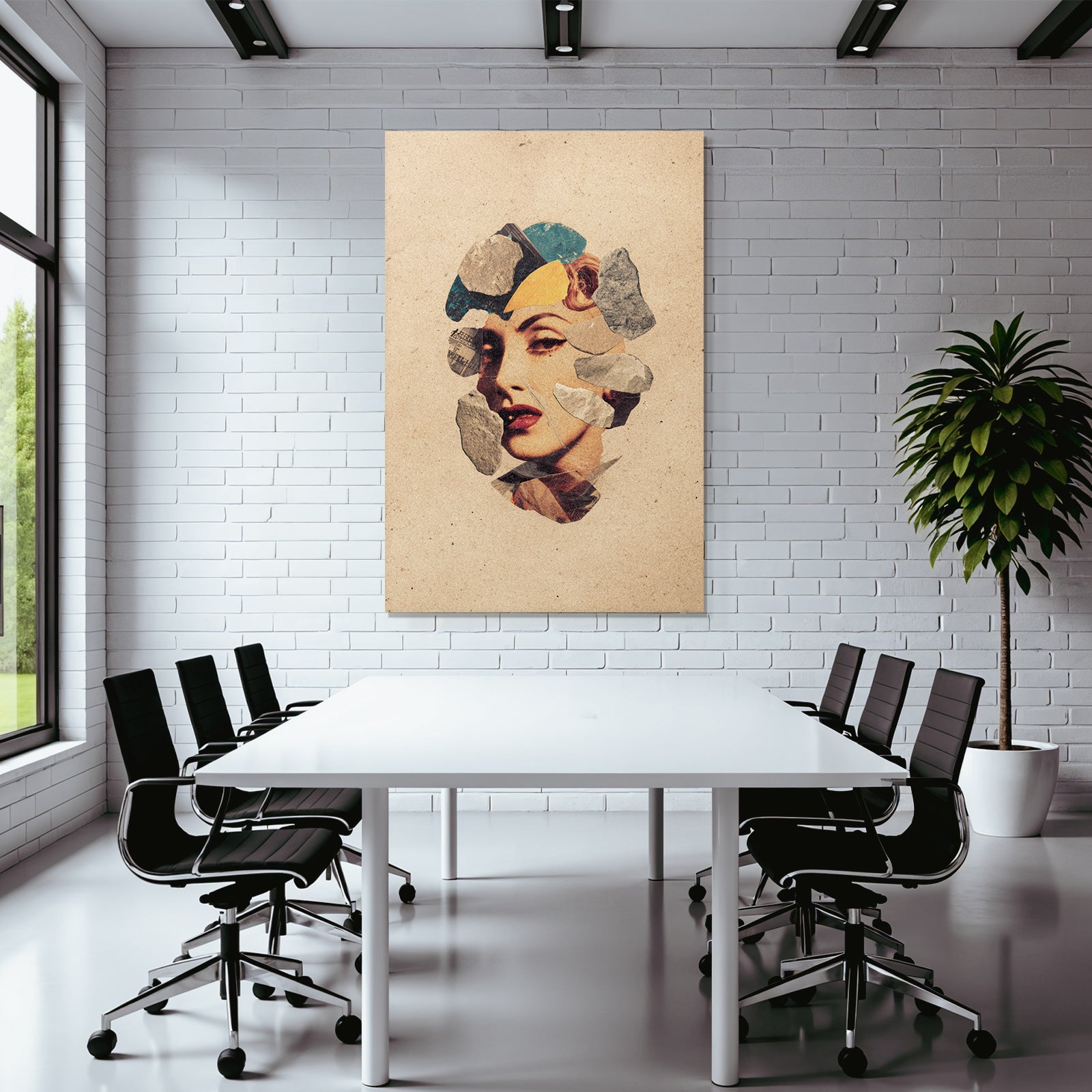 Collagekunst Damenkopf Und Texturierte Steinformen Aufgealterter Hintergrund