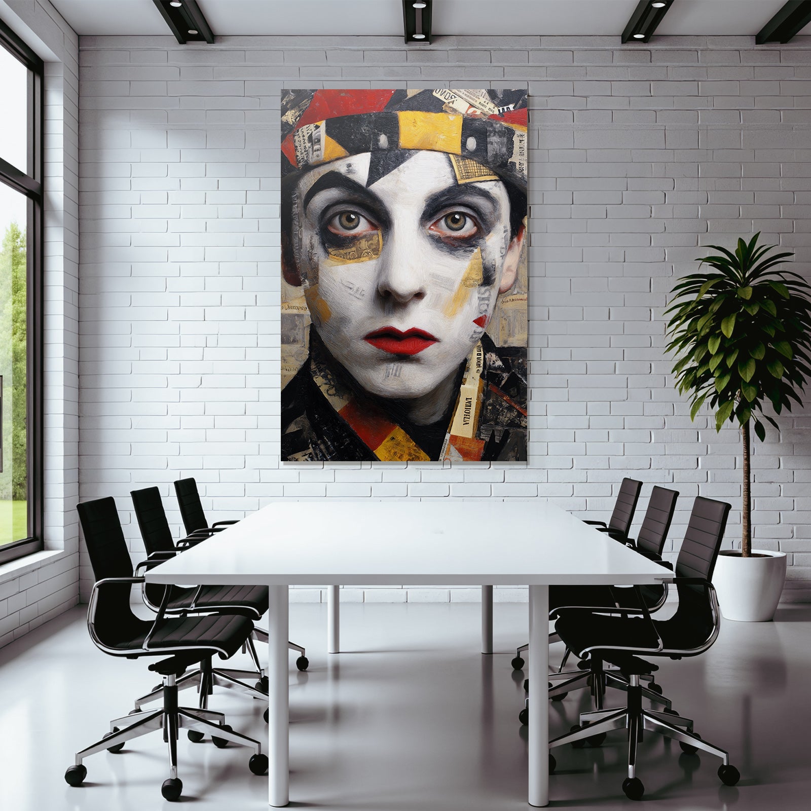Dramatisches Portrait Mit Gesichtsbemalung Und Zeitungscollage