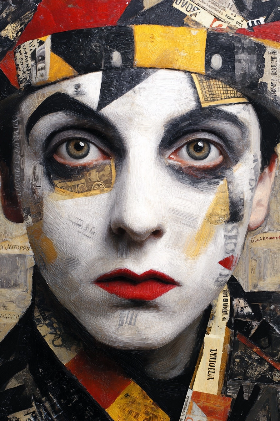 Dramatisches Portrait Mit Gesichtsbemalung Und Zeitungscollage | Dadaismus | Stilrichtungen