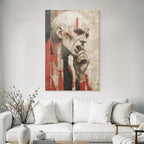 Nachdenkliches Portrait Mit Zeitungsausschnitten In Rot Und Schwarz