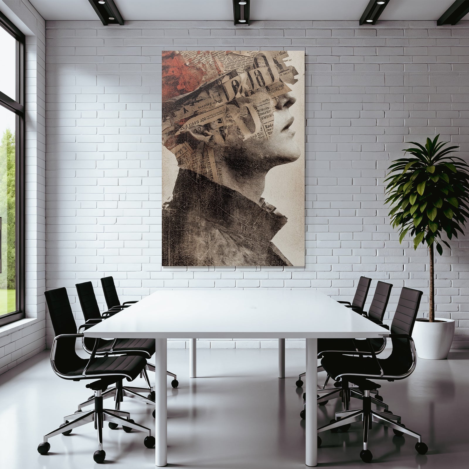 Portrait Mit Zeitungstexten