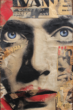 Stilisierte Collage Eines Gesichts Mit Blaün Augen Und Roten Lippen | Dadaismus | Stilrichtungen