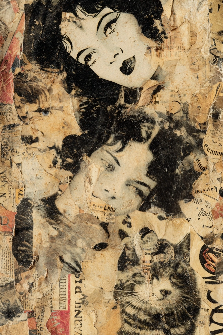 Vintage Collage Mit Gesichtern Und Katze | Dadaismus | Stilrichtungen