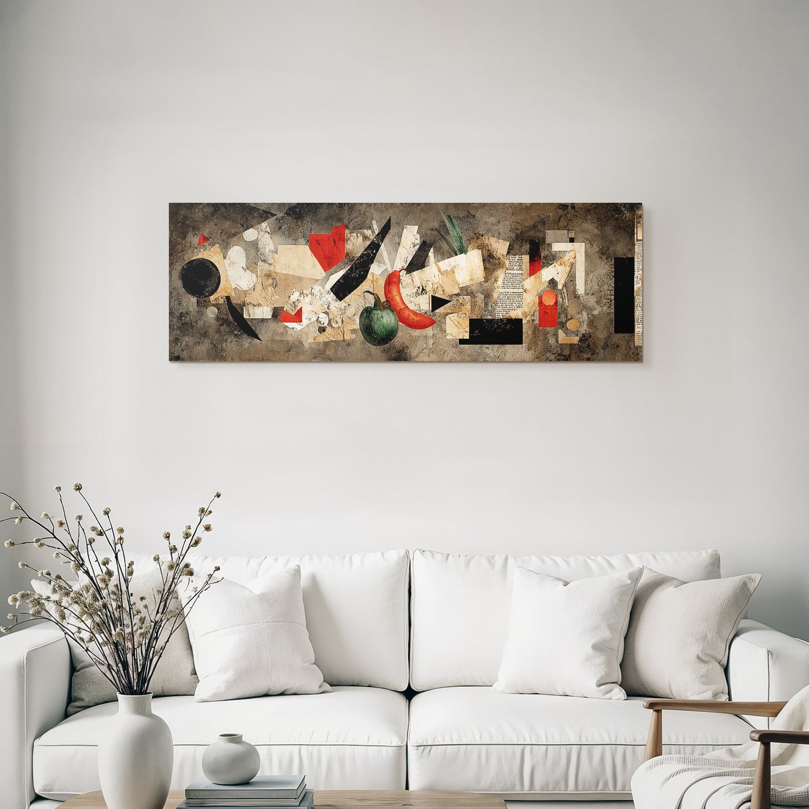 Abstrakte Gemuse Collage Mit Gruner Paprika Und Roter Chili