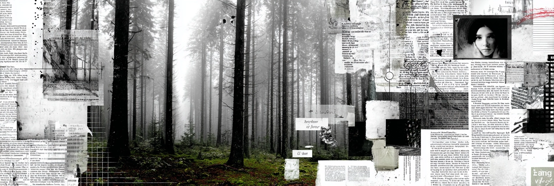Nebliger Wald Mit Textcollage Und Papierstruktur | Dadaismus | Stilrichtungen