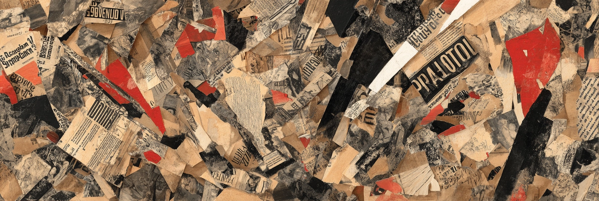 Papiercollage Aus Gerissenem Zeitungspapier In Schwarz Rot Beige | Dadaismus | Stilrichtungen