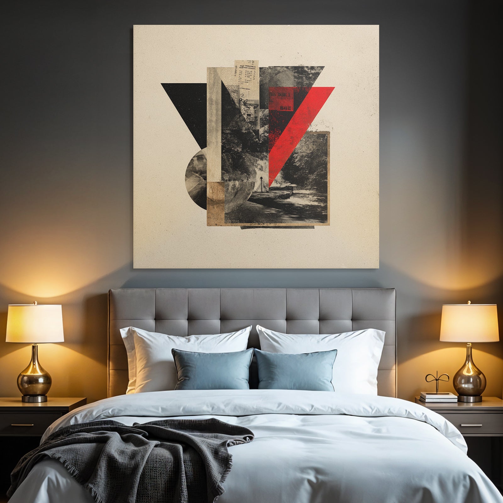 Abstrakte Kunstcollage In Rot Schwarz Und Beige