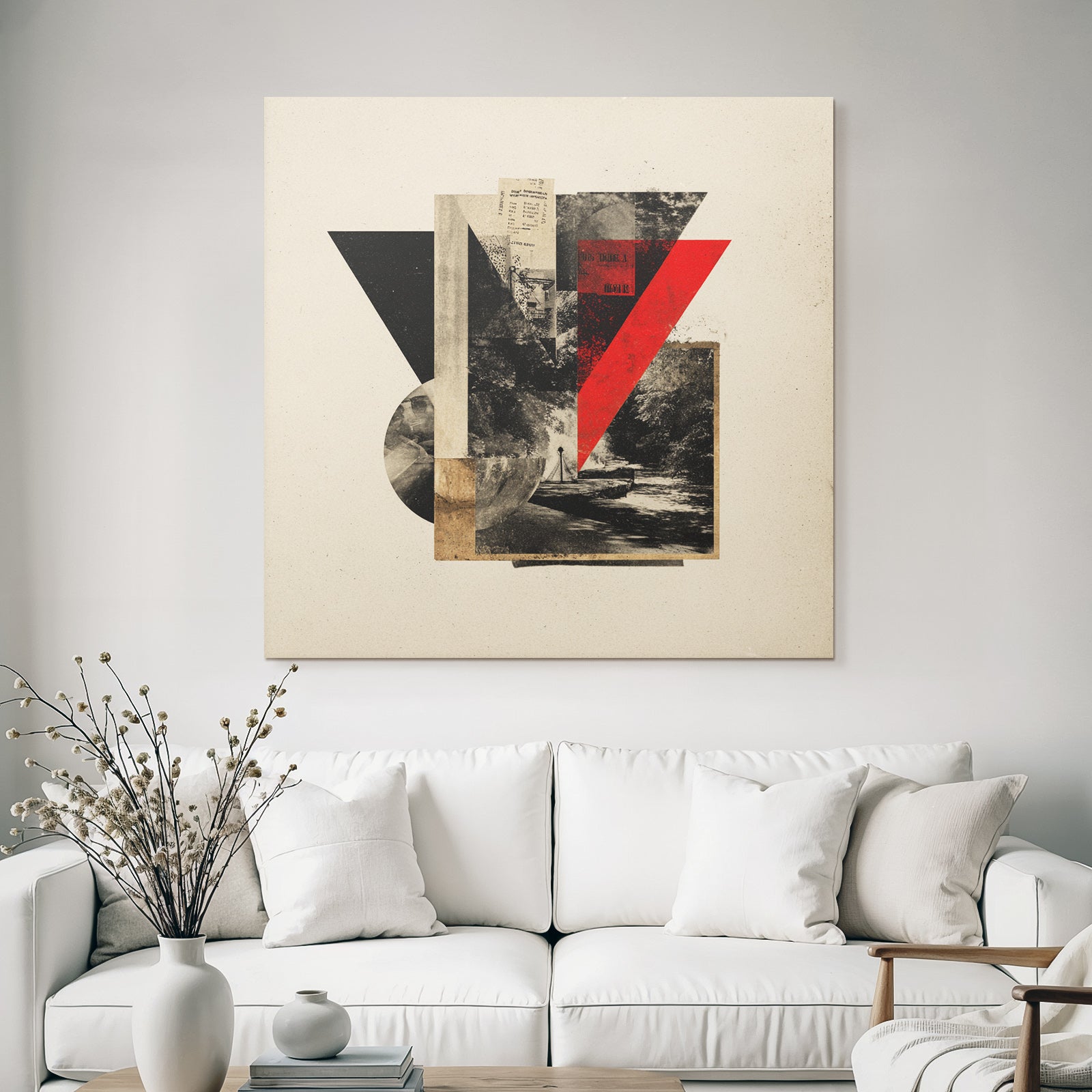 Abstrakte Kunstcollage In Rot Schwarz Und Beige