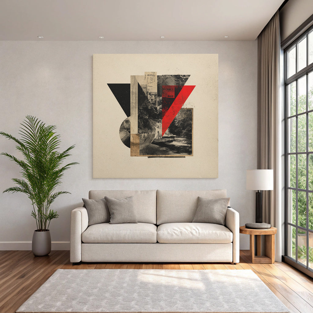 Abstrakte Kunstcollage In Rot Schwarz Und Beige