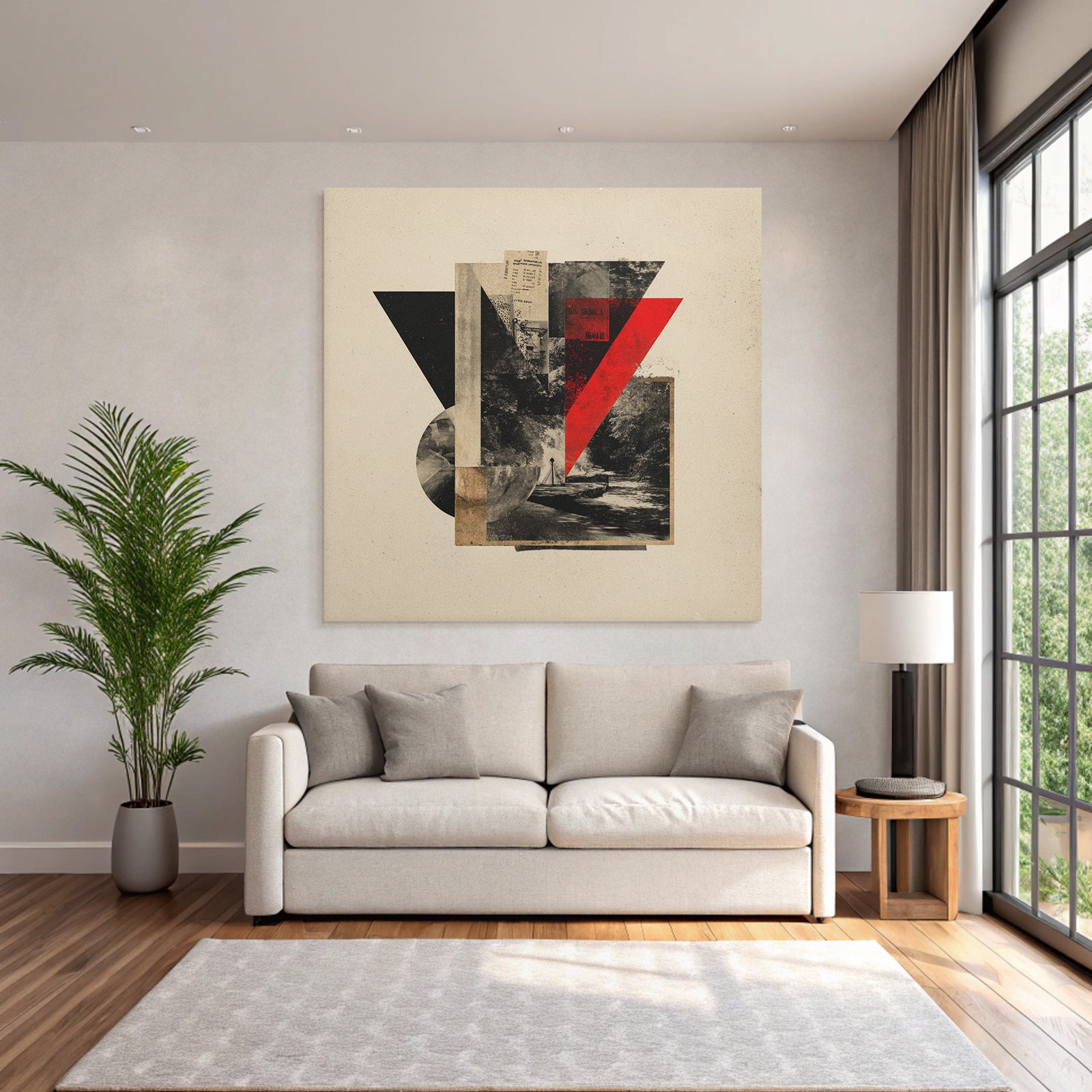 Abstrakte Kunstcollage In Rot Schwarz Und Beige