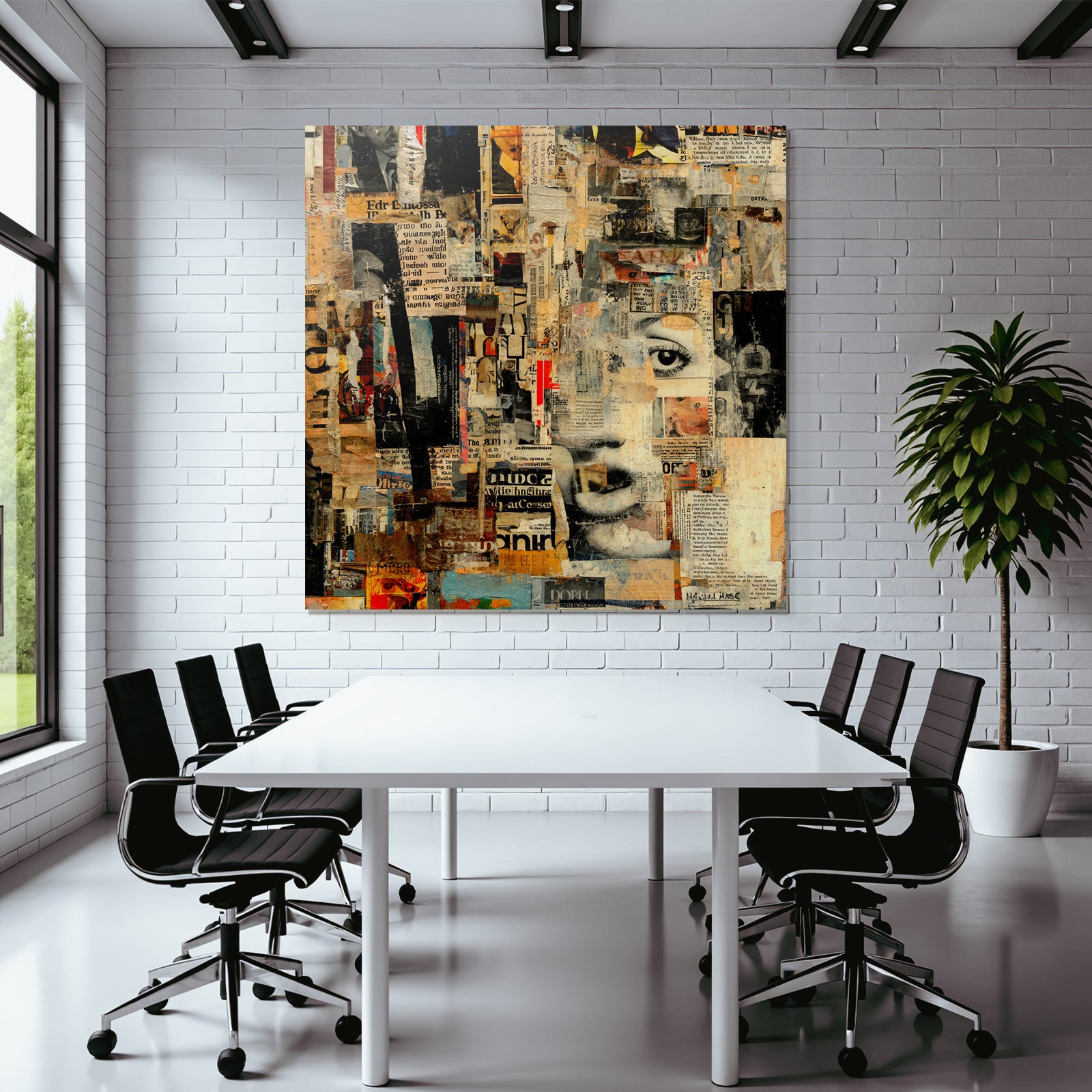 Collage Kunstwerk Mit Zeitungstexturen Und Ausdrucksvollem Gesicht