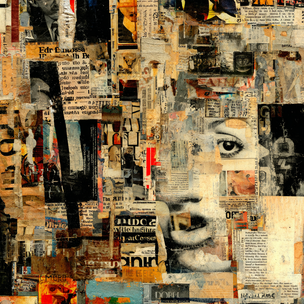 Collage Kunstwerk Mit Zeitungstexturen Und Ausdrucksvollem Gesicht | Dadaismus | Stilrichtungen