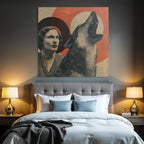 Frau Porträt Und Heulender Hund In Retro Collage