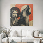 Frau Porträt Und Heulender Hund In Retro Collage