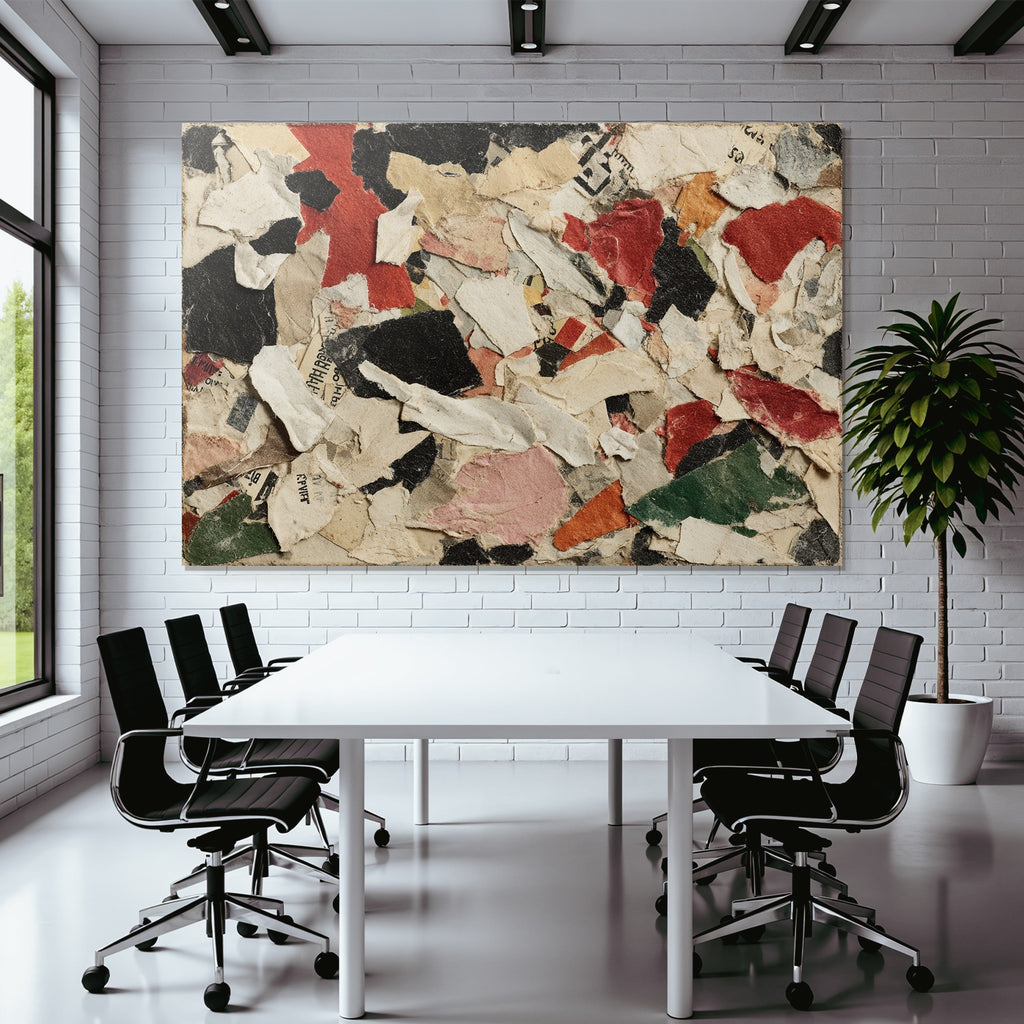 Abstrakte Papiercollage Mit Farbig Gerissenen Streifen