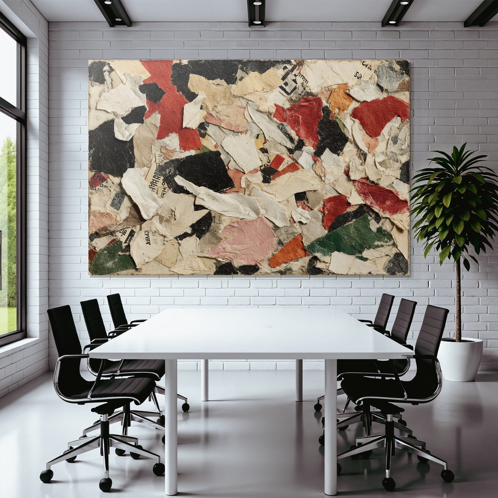 Abstrakte Papiercollage Mit Farbig Gerissenen Streifen