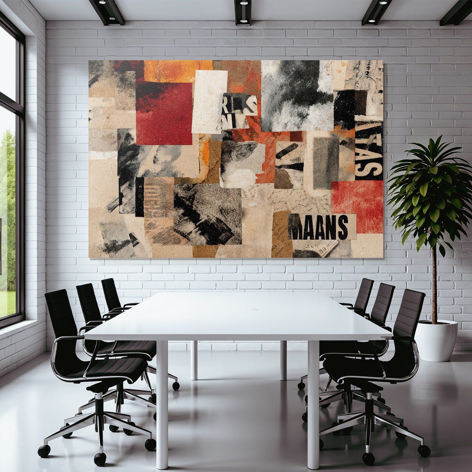 Gemischte Medien Papier Collage Erdfarben Rot Schwarz Weiss Abstrakt