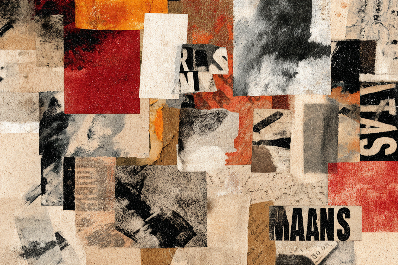 Gemischte Medien Papier Collage Erdfarben Rot Schwarz Weiss Abstrakt | Dadaismus | Stilrichtungen