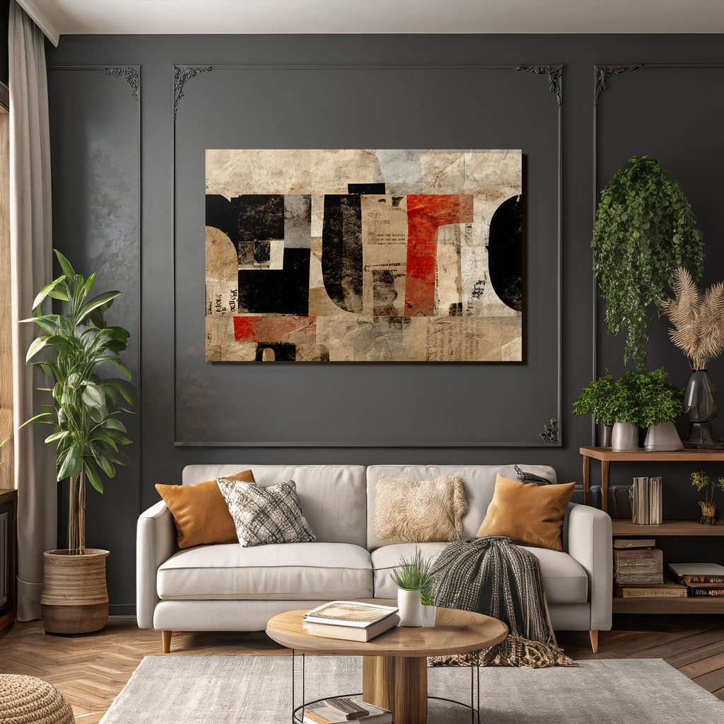 Künstlerische Collage Aus Gerissenem Papier In Schwarz Weiss Rot Und Beige