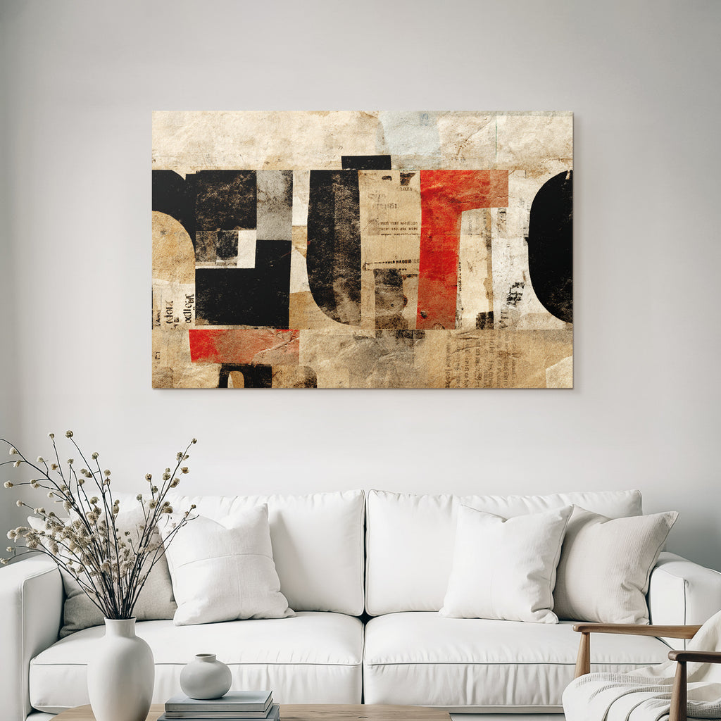 Künstlerische Collage Aus Gerissenem Papier In Schwarz Weiss Rot Und Beige