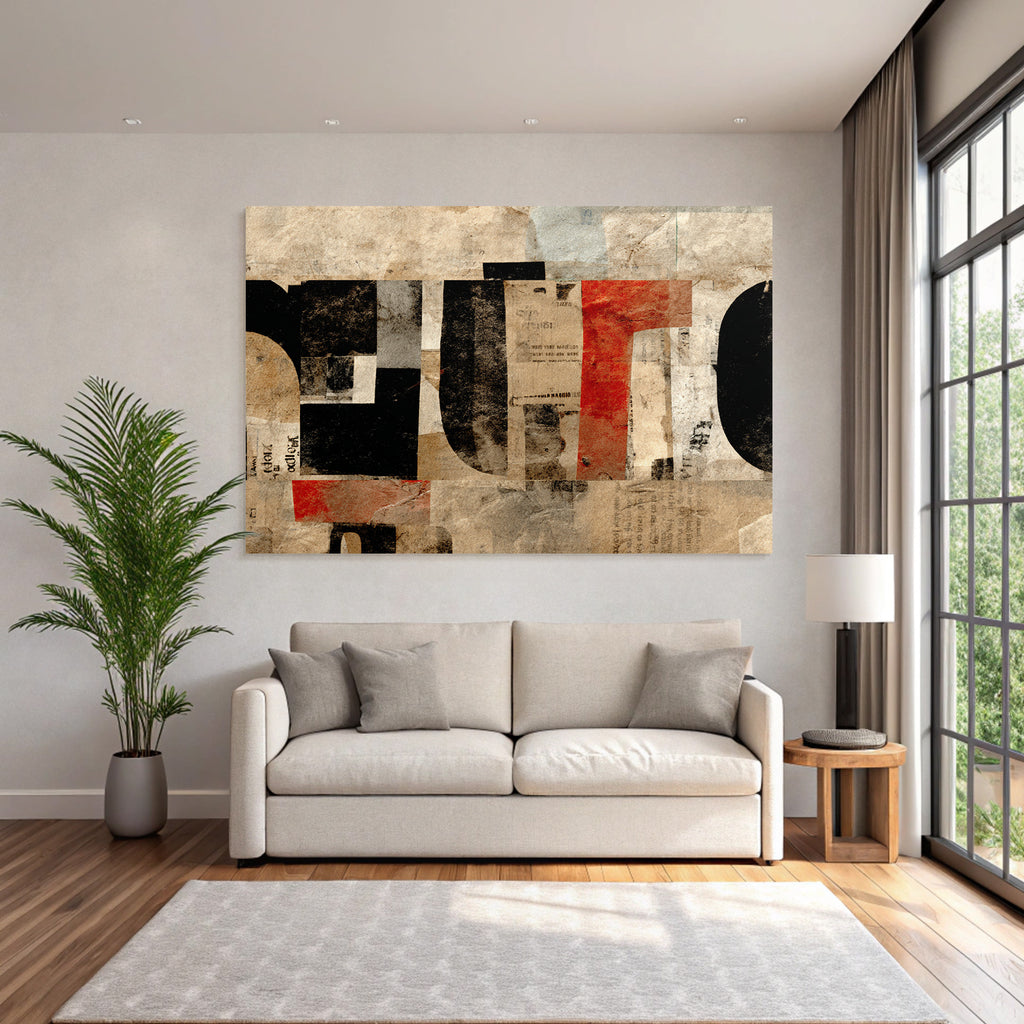 Künstlerische Collage Aus Gerissenem Papier In Schwarz Weiss Rot Und Beige