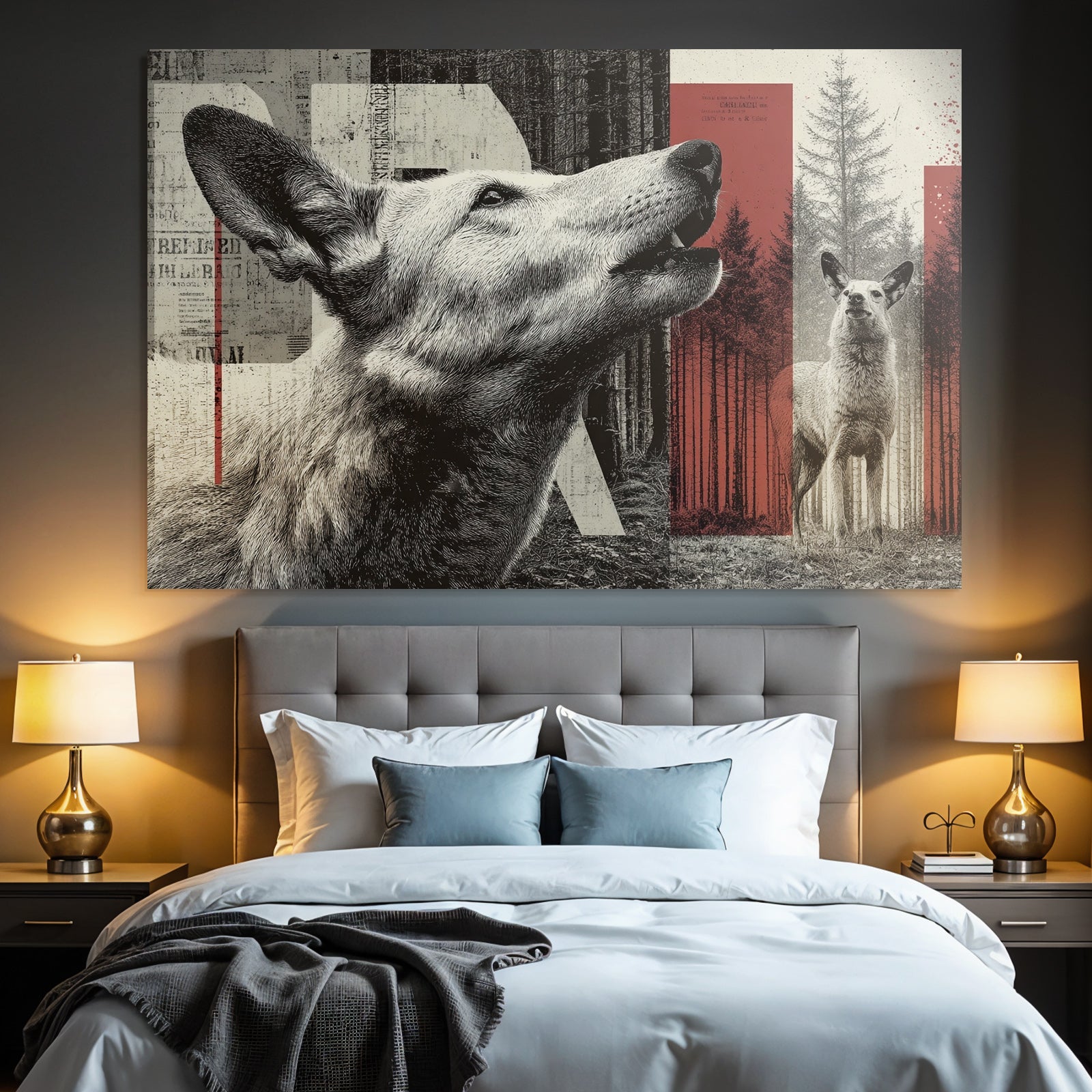 Stilisierte Hund Und Hirschillustration Im Wald