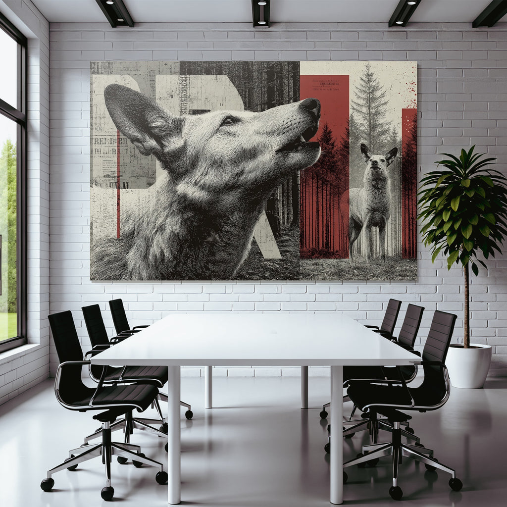 Stilisierte Hund Und Hirschillustration Im Wald