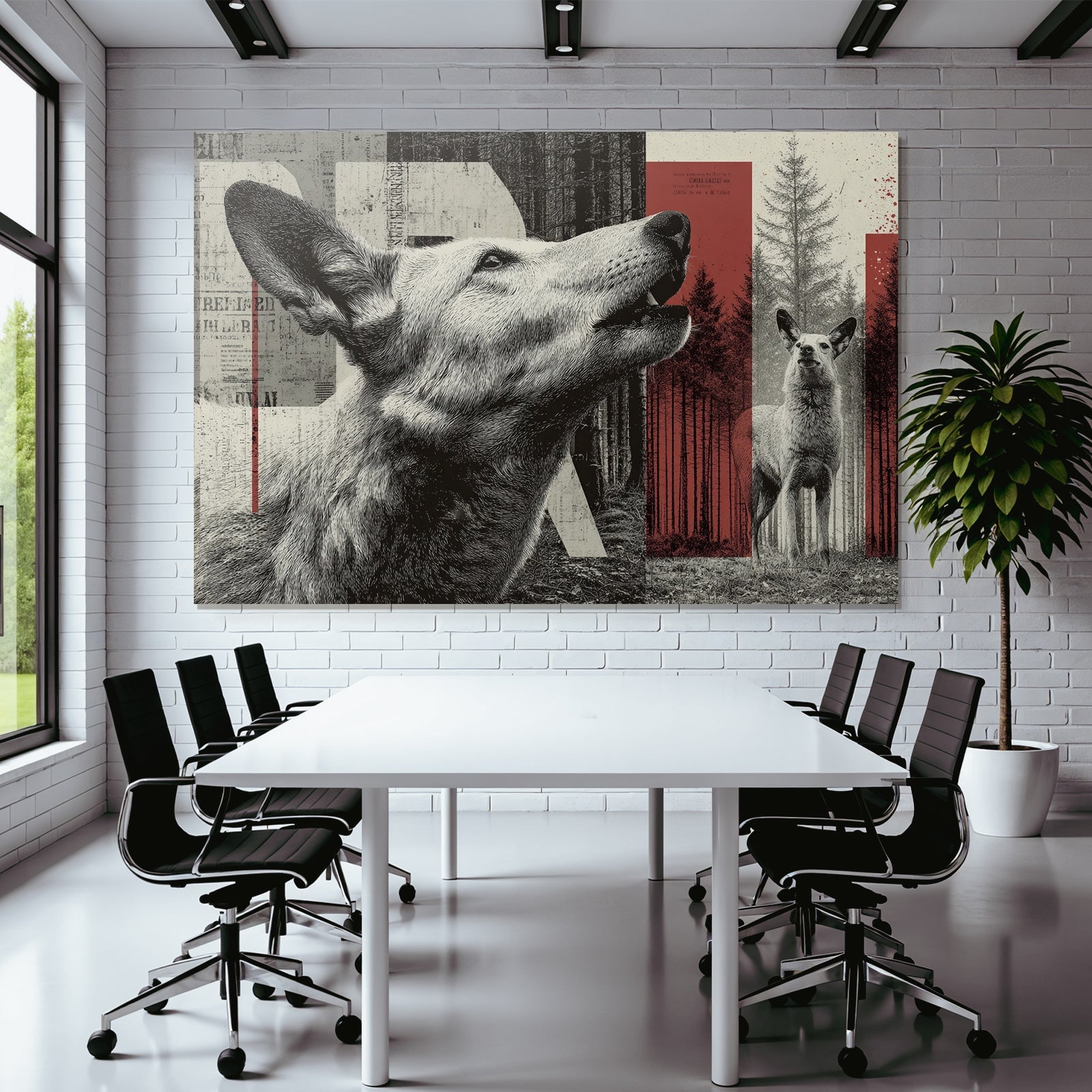 Stilisierte Hund Und Hirschillustration Im Wald