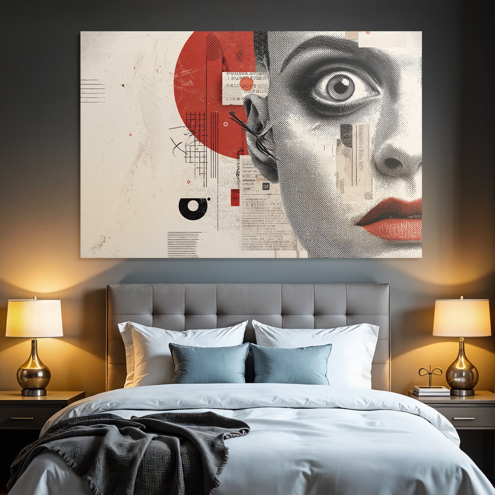Surrealer Gesichtskontrast Mit Bunten Geometrischen Elementen