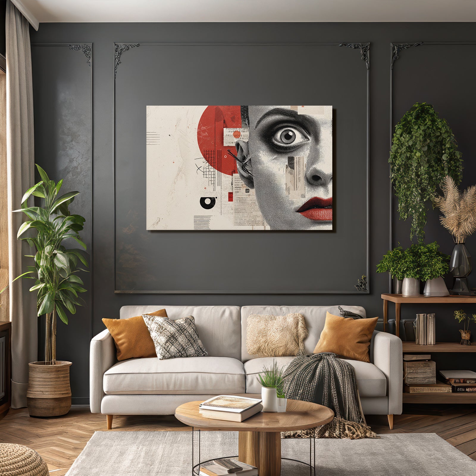 Surrealer Gesichtskontrast Mit Bunten Geometrischen Elementen