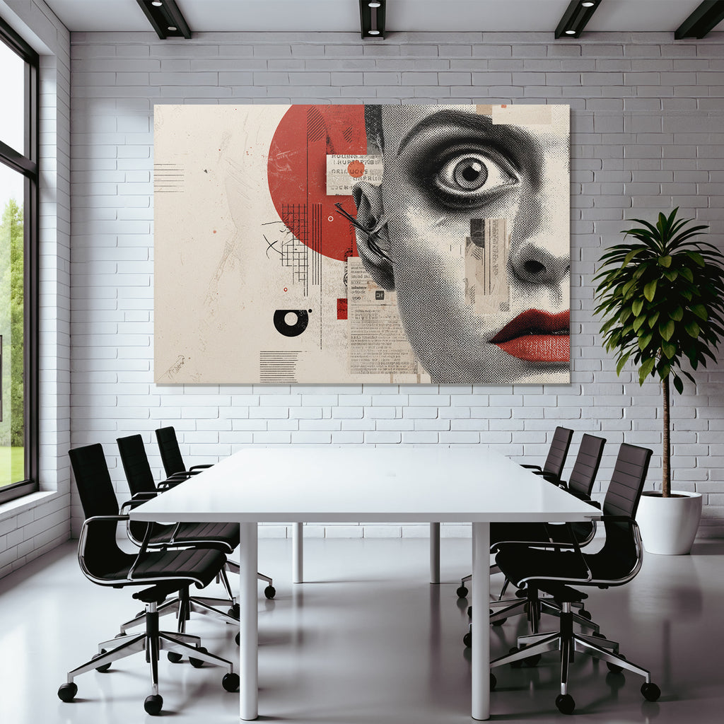 Surrealer Gesichtskontrast Mit Bunten Geometrischen Elementen