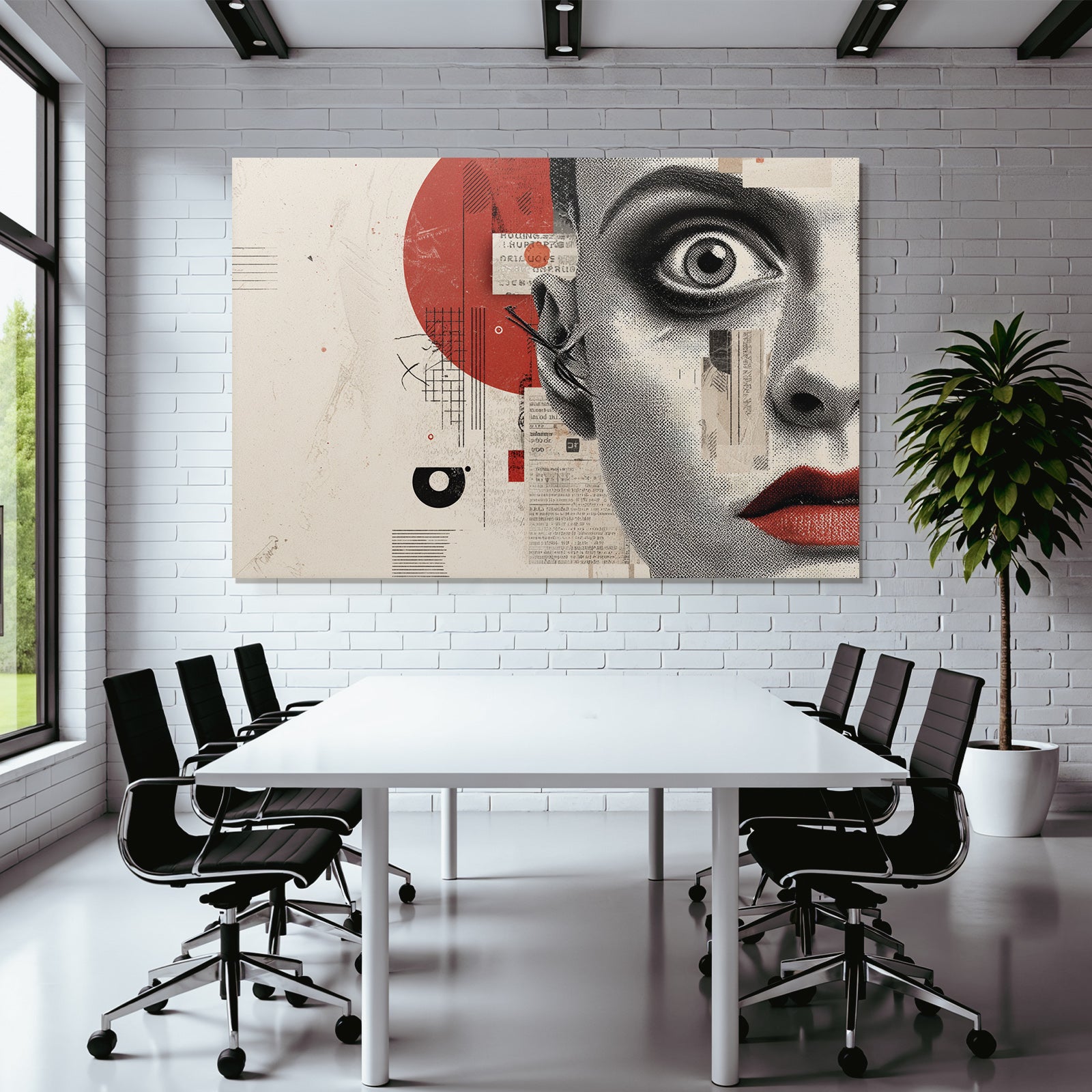 Surrealer Gesichtskontrast Mit Bunten Geometrischen Elementen