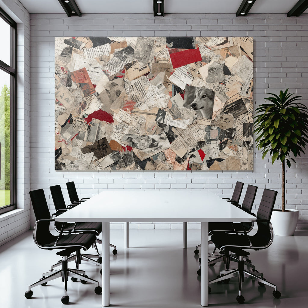 Vintage Papiercollage Mit Hundegesicht Und Zeitungsausschnitten