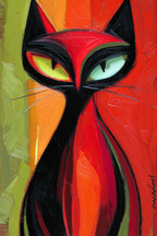 Abstrakte Katzenmalerei In Rot Schwarz Und Grün | Expressionismus | Stilrichtungen