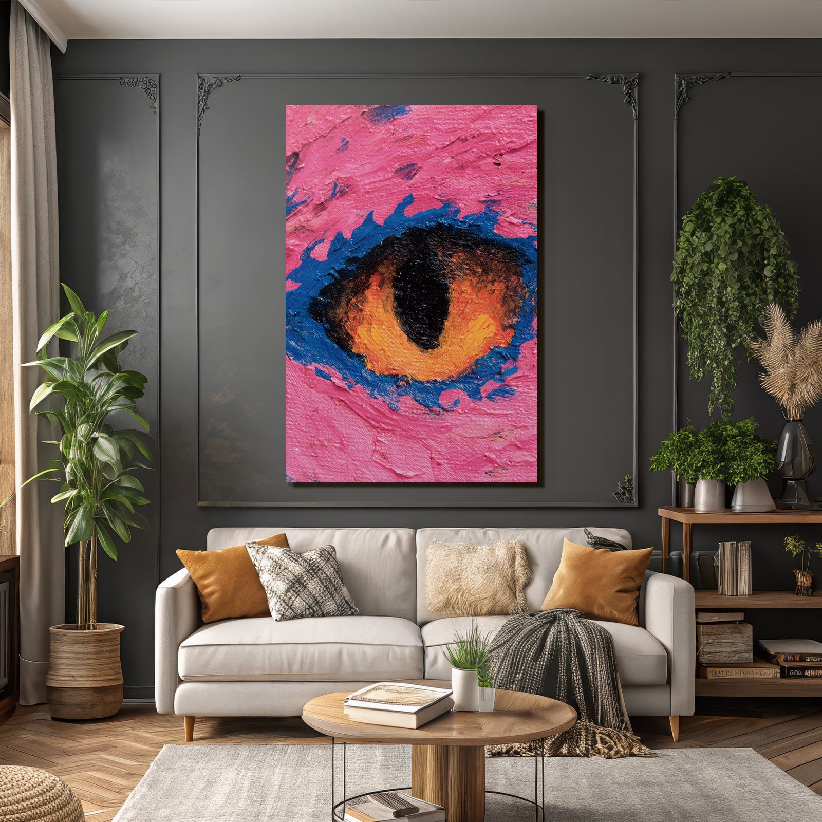 Abstraktes Stilisiertes Auge Vor Pink Blaüm Hintergrund
