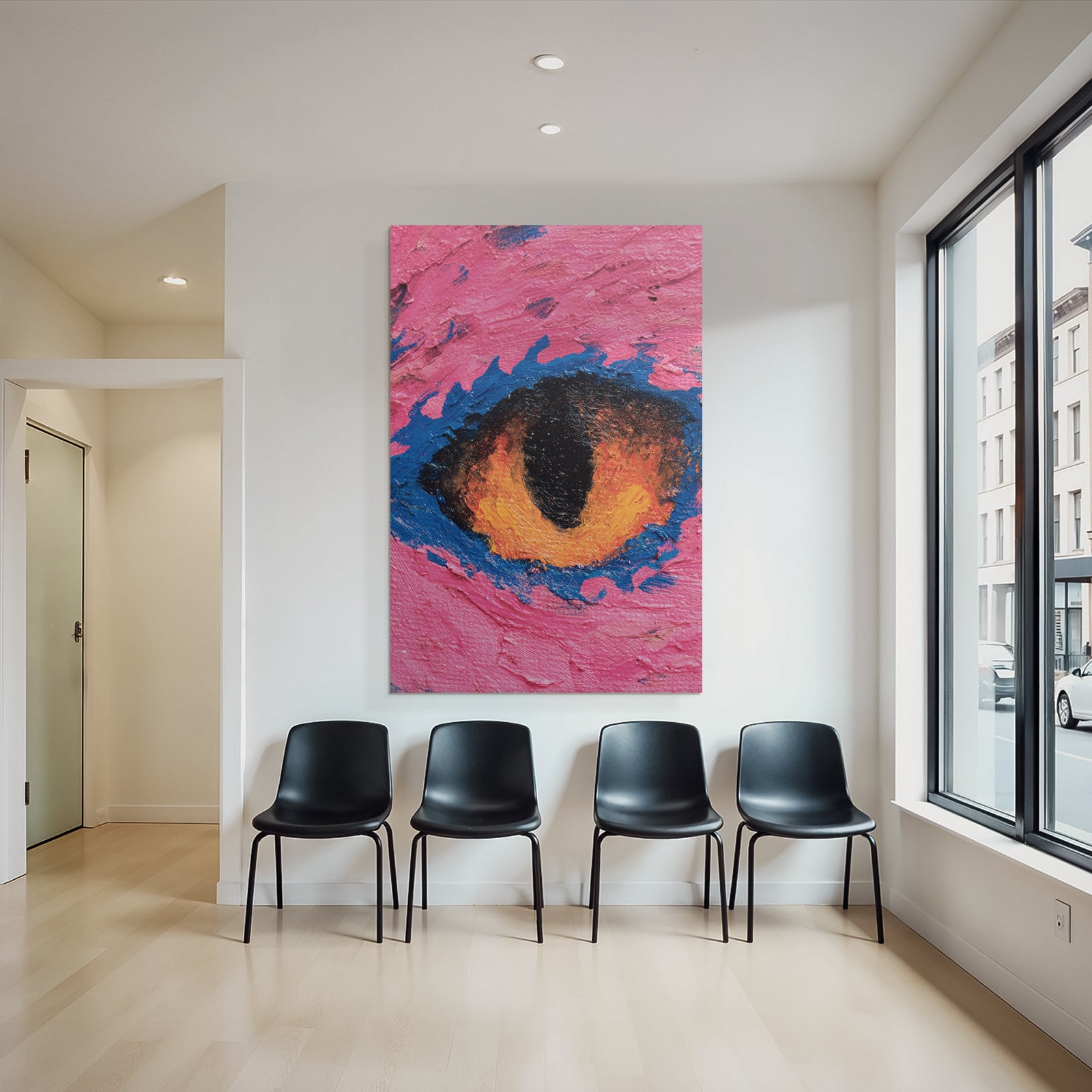 Abstraktes Stilisiertes Auge Vor Pink Blaüm Hintergrund