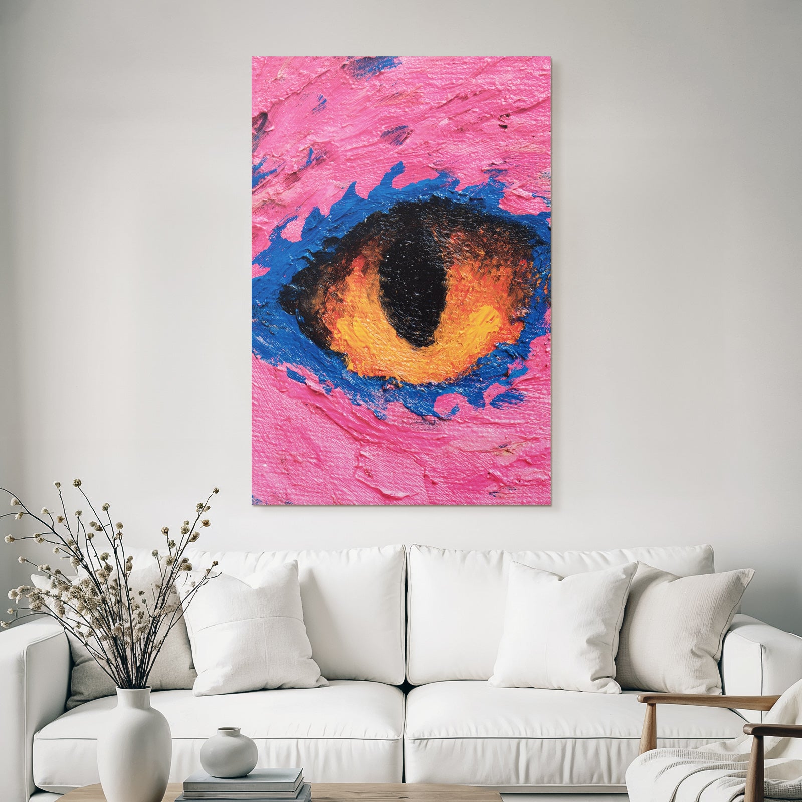 Abstraktes Stilisiertes Auge Vor Pink Blaüm Hintergrund