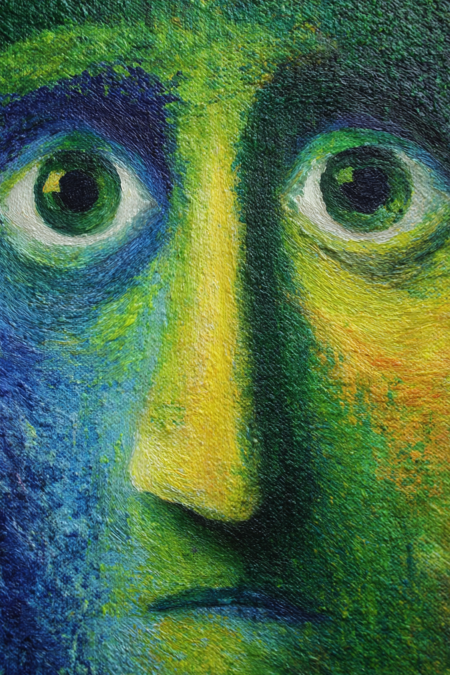 Ausdrucksstarkes Abstraktes Gesichtsgemälde In Blau Grün Und Gelb | Expressionismus | Stilrichtungen