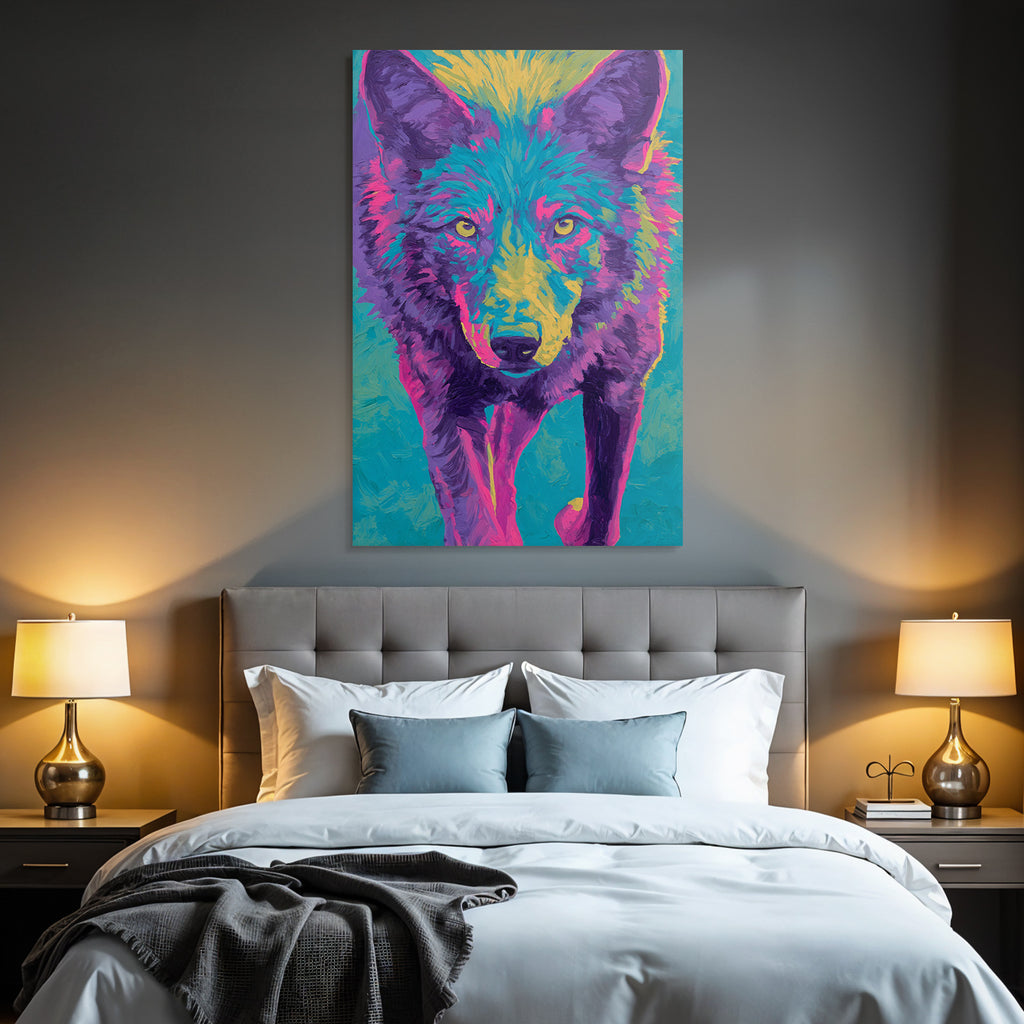 Farbige Abstrakte Wolfsdarstellung Mit Rosa Lila Und Gelben Farben