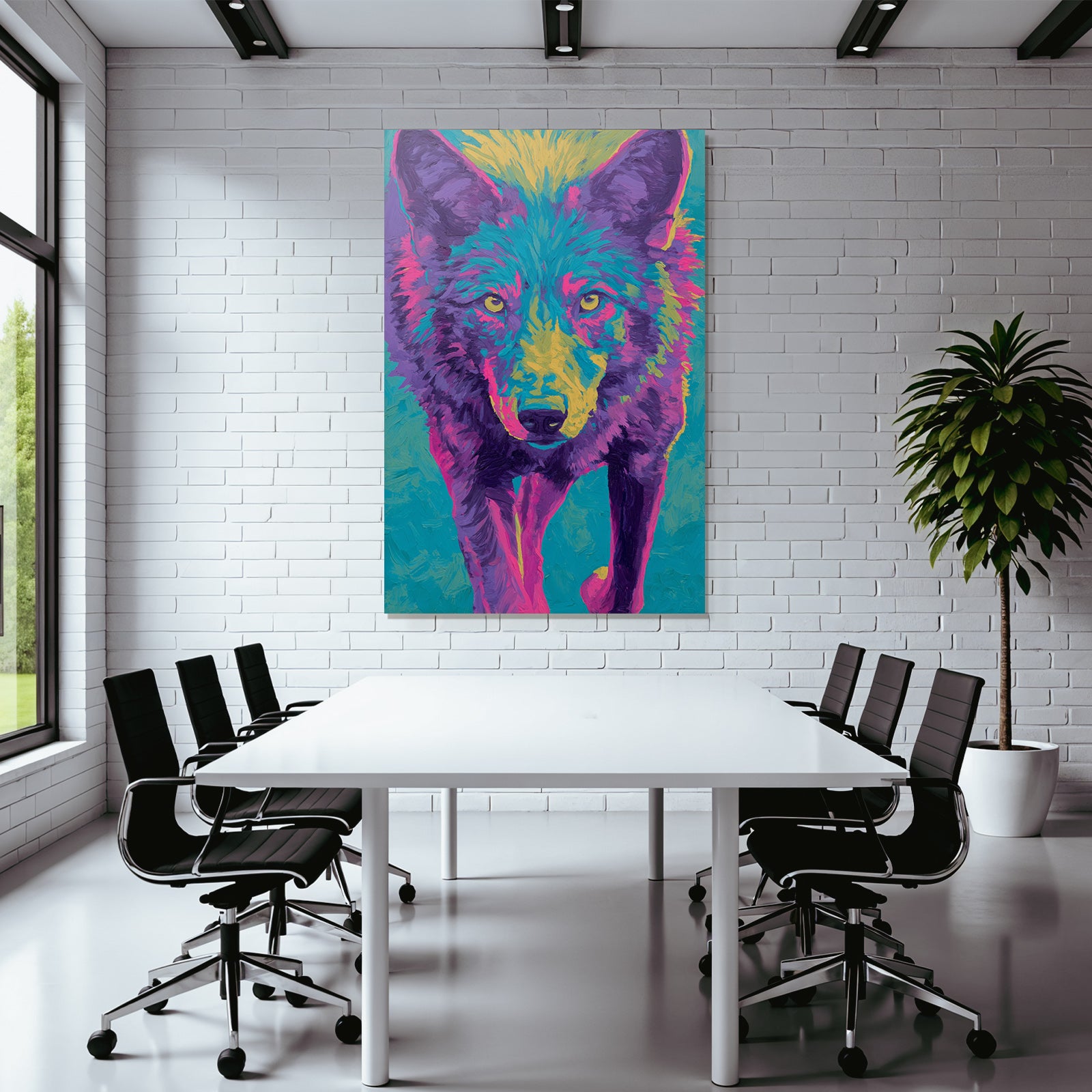 Farbige Abstrakte Wolfsdarstellung Mit Rosa Lila Und Gelben Farben