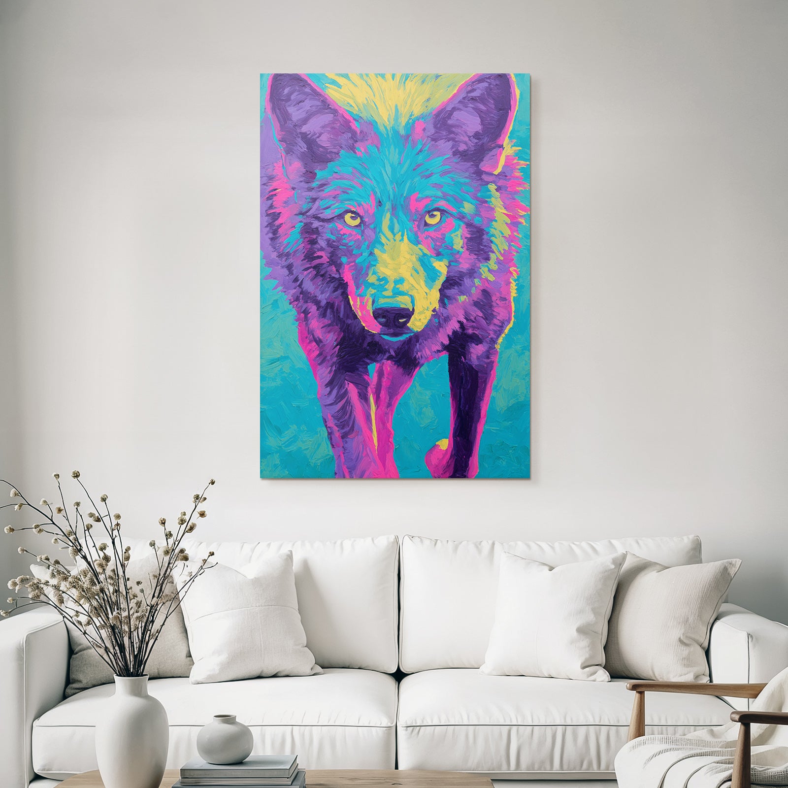 Farbige Abstrakte Wolfsdarstellung Mit Rosa Lila Und Gelben Farben