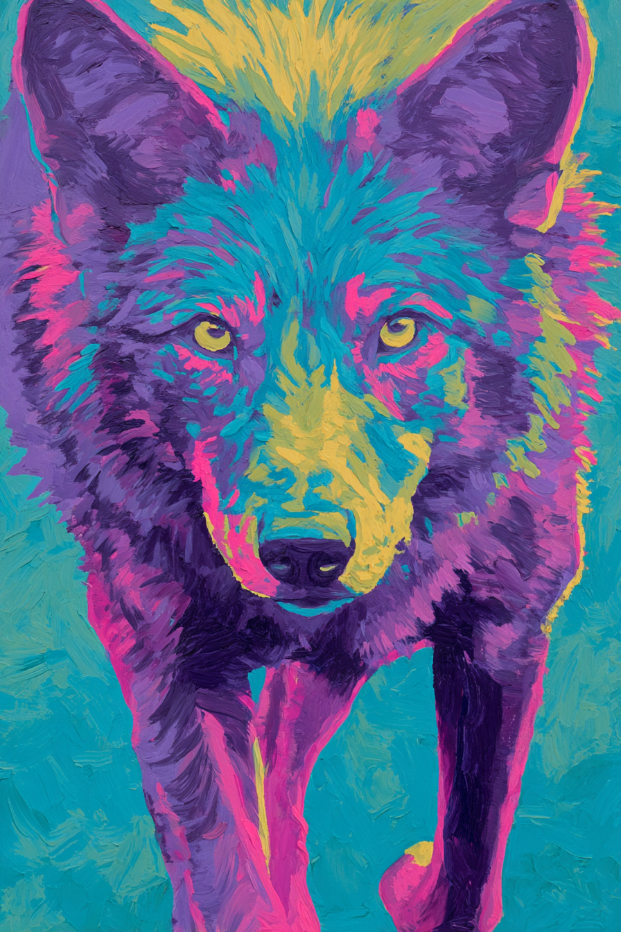 Farbige Abstrakte Wolfsdarstellung Mit Rosa Lila Und Gelben Farben | Expressionismus | Stilrichtungen
